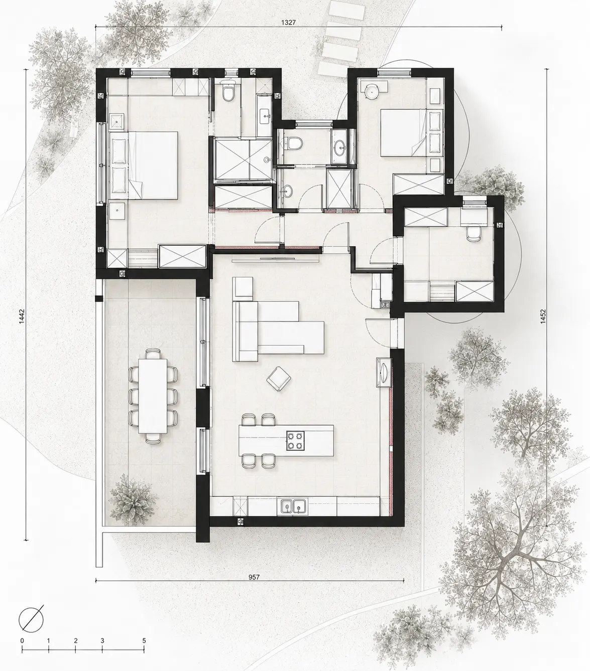 Plano de la vivienda con la distribución del mobiliario dibujada